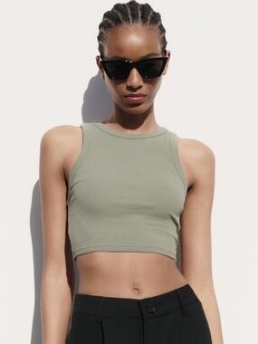 Zara Khaki Green Crop Tank Top